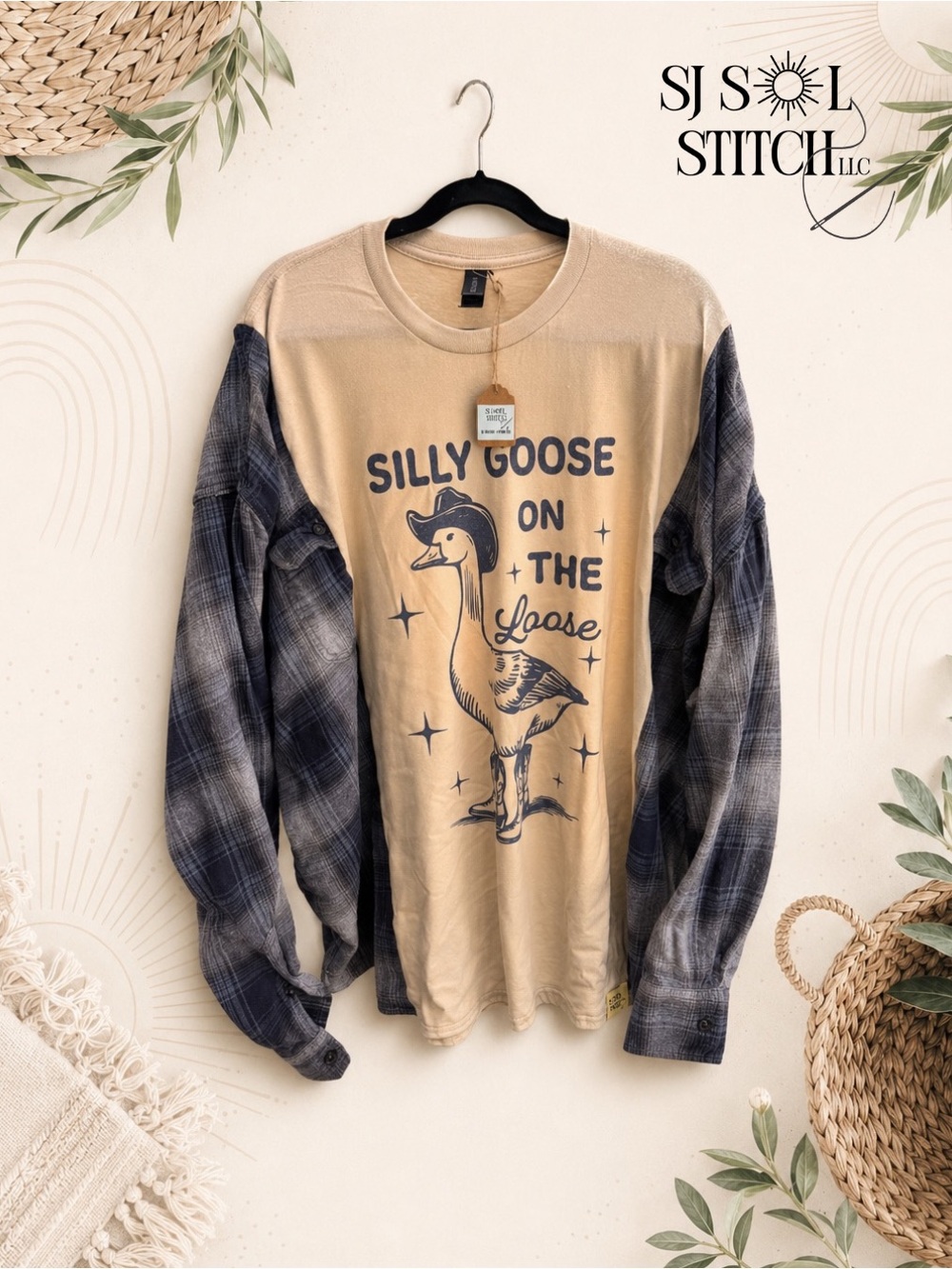 Silly Goose on the Loose Upcycled Flannel Tee